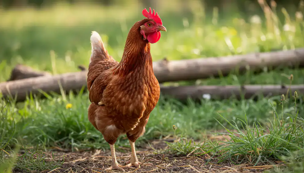 Une poule pondeuse en bonne santé à l'air alerte dans un cadre naturel