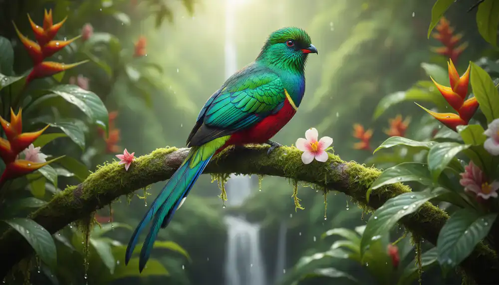 A brightly colored ornamental bird
